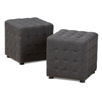 Baxton Studio BBT5127-Dark Grey-Otto Elladio Modern and Contemporary Dark Grey Fabric Upholstered Tufted Cube Ottoman Set of 2